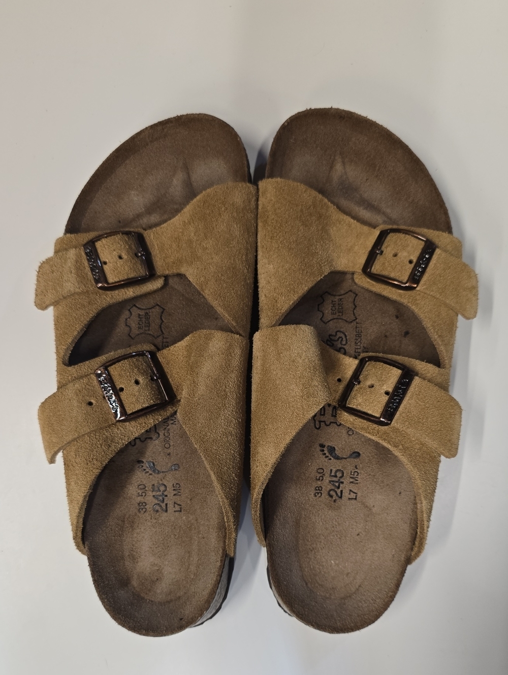 Birkenstock Men Two-Buckle Suede Sandals in Tan